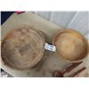 Image 2 : 2 Primitive Bread Bowls & Wood Paddle 1) 17" RD 1) 15" RD