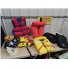 Image 1 : 4 Life Jackets, 3 Adult & 1 Child's, Hats & Carry Ons