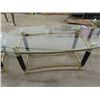 Image 2 : Brass & Glass Coffee & End Tables Coffee Table is 20"H x 48"W 24"D End tables are 1- 20"H x 25"x 25"