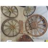 Image 2 : (DS) 4 Wood Wheels - 3 Old 13", 1 Decor 17"- Metal Implement Seat