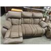 Image 2 : Microsuede Reclining Couch & Matching Reclining Chair- Small Tear on Lower corner of Chair