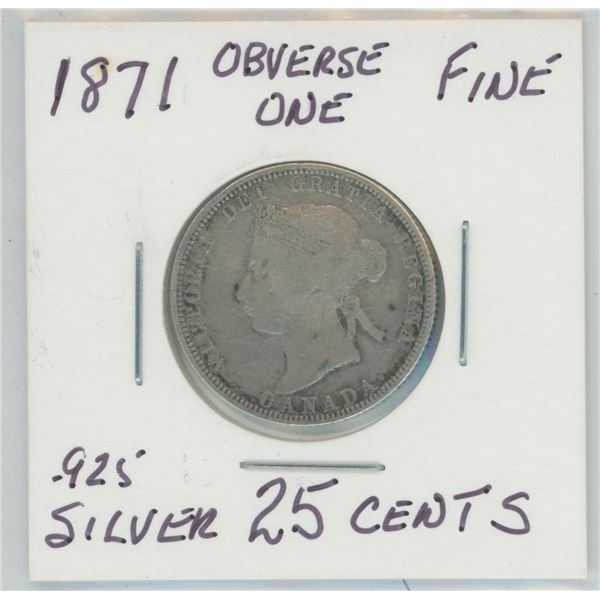 1871 Rare Obverse One Victoria 25 Cents