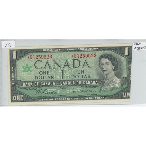 1967 Miscut Replacement One Dollar Bill