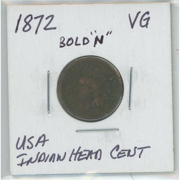 1872 Bold "N" USA Indiand Head Cent