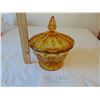 Image 1 : 560 AMBER GLASS COVERED CANDY DISH SMALL FLEA BITE MARKED IN PHOTO
