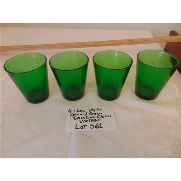 561 4 VINTAGE “VERECO” FRANCE EMERALD GREEN 6 OZ DRINKING GLASSES