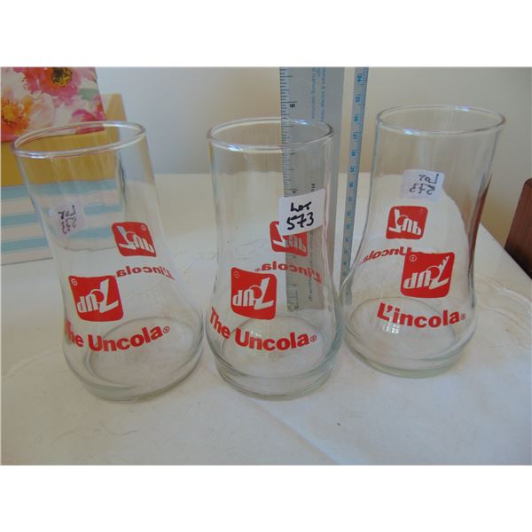 573 3 7UP THE UNCOLA VINTAGE GLASSES