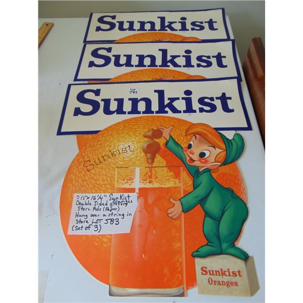 583 15X16 ¼” SUNKIST ORANGES STORE DISPLAY ADS HUNG ON STRING