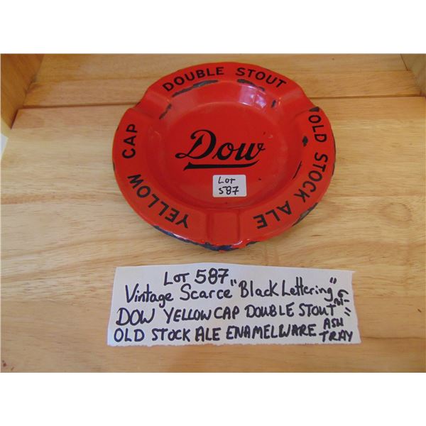 587 VINTAGE SCARCE BLACK LETTERING DOW ALE ENAMELWARE ASH TRAY