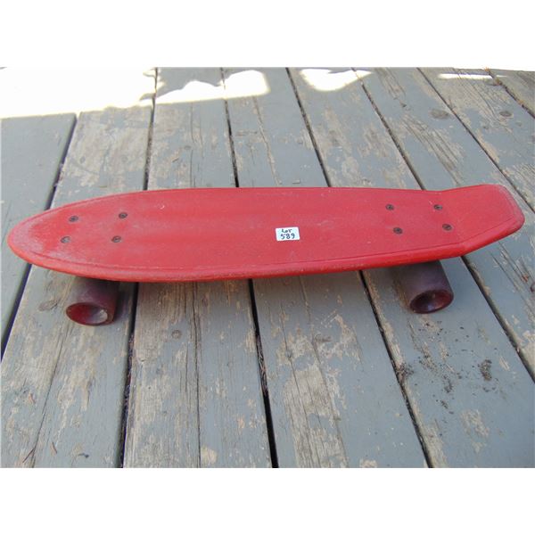 589 VINTAGE 1970’S RED SKAREBOARD WITH RED TRANSPARENT SEMI-OPAQUE WHEELS