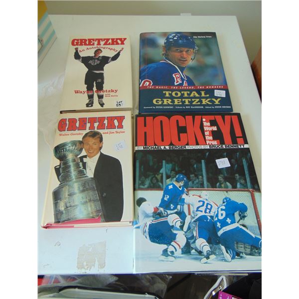 598 FOUR HOCKEY HARDCOVER BOOKS, (THREE OF GRETZKY)