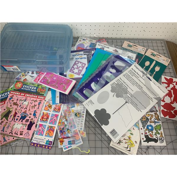 LOT OF STICKERS STENCILS ETC WITH CASE