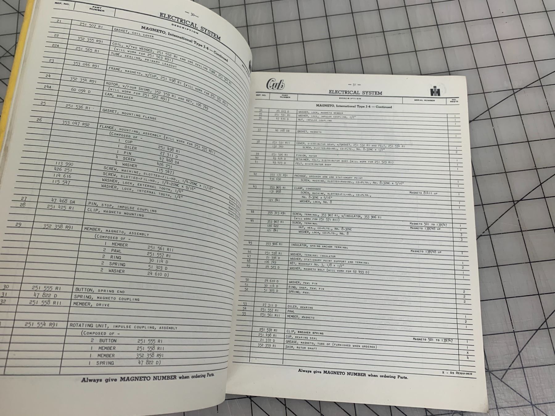 INTERNATIONAL HARVESTER MCCORMICK FARMALL CUB TRACTOR PARTS CATALOG