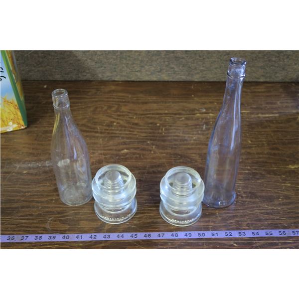 2 Vintage Bottles, 2 Insulators