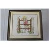 Image 1 : Fabric Picture with Glass/Wood Frame - 10 3/4"x18 1/2"