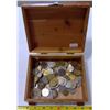 Image 1 : Cedar Box with Assorted Coin & Tokens