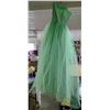 Image 1 : Green Tulle Evening Dress, 1950's with Green Opera Gloves, in Plastic Tub