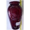Image 2 : Royal Ruby Vase with Floral Etching, Anchor Hocking Glass, 9" High