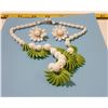 Image 2 : Vintage White and Green Glass Necklace & Clip Back Earrings