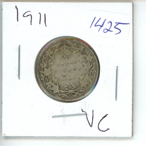 1911 Canadian 25 Cent Coin