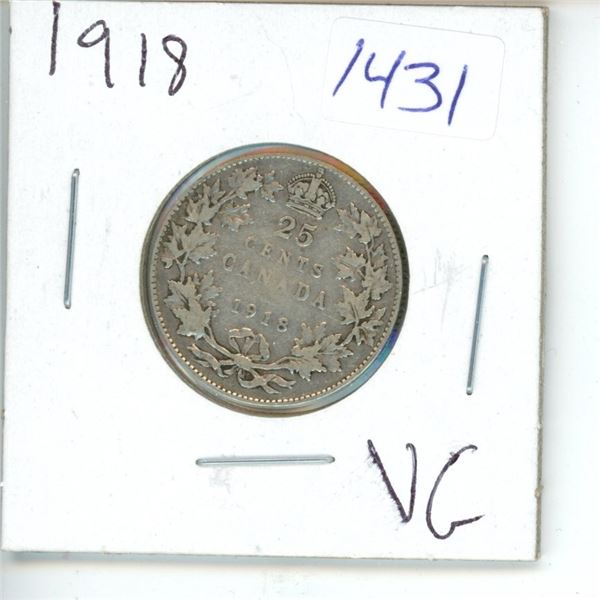 1918 Canadian 25 Cent Coin