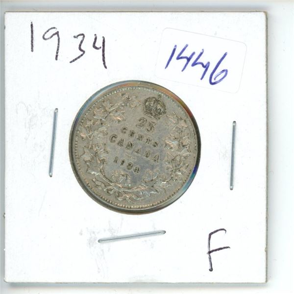 1934 Canadian 25 Cent Coin