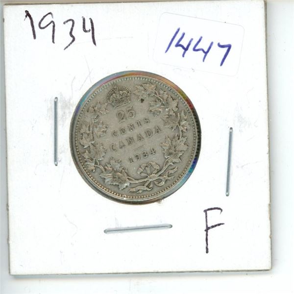 1934 Canadian 25 Cent Coin