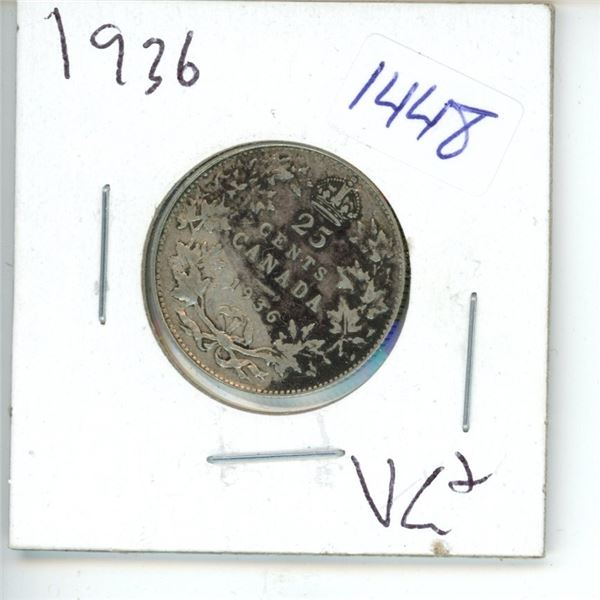 1936 Canadian 25 Cent Coin