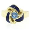 Image 1 : Vintage 14K Yellow Gold FINE Aquamarine & Blue Enamel Trinity Knot Cocktail Ring