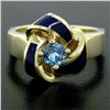 Image 6 : Vintage 14K Yellow Gold FINE Aquamarine & Blue Enamel Trinity Knot Cocktail Ring