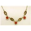 Image 2 : 14k Solid Gold Ox Blood Red Coral Open Work Collar Necklace