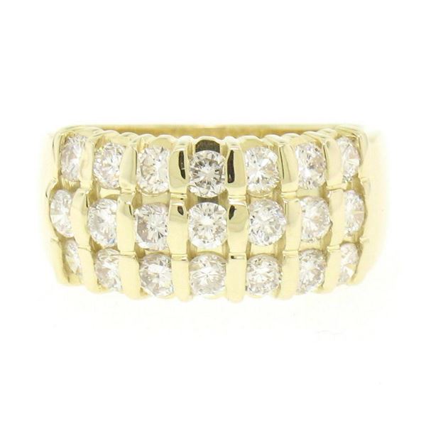 14kt Yellow Gold 1.48 ctw Bar Set Round Diamond Wide Band Ring