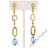 Image 1 : 14kt Yellow Gold Briolette Cut Blue Topaz Bead Long Textured Dangle Earrings