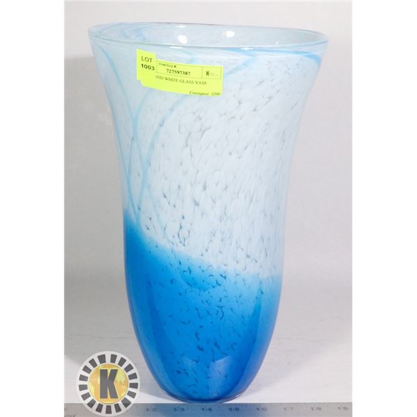 BLUE AND WHITE GLASS VASE