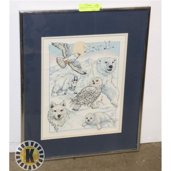 FRAMED EMBROIDERED WALL  ART- 20.5" BY 16.5"