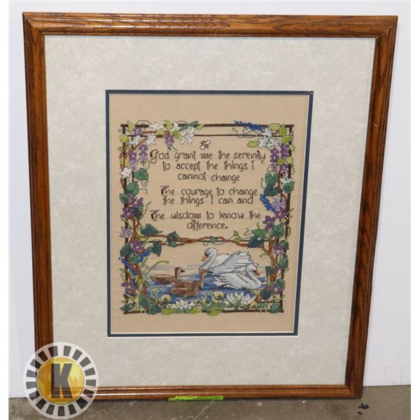FRAMED EMBROIDERED WALL  ART- 17.5" BY 21.5"