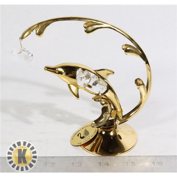 VINTAGE AUSTRIAN CRYSTAL 24K GOLD PLATED DOLPHIN