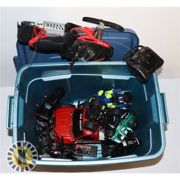 TOTE OF ASSORTED TOY VEHICLES WITH CONTROLLER