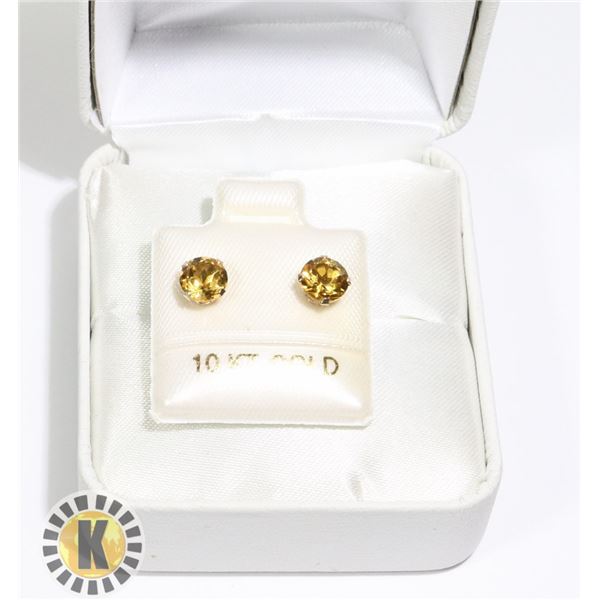 10K YELLOW GOLD CITRINE(1.2CT)  EARRINGS, MADE IN