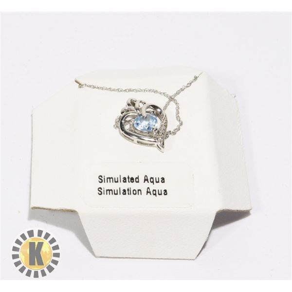 SILVER CREATED AQUAMARINE 20" NECKLACE