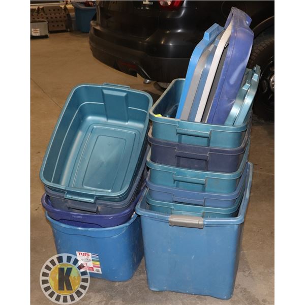 PILE OF ESTATE TOTES (SOME HAVE LIDS, SOME DON'T)