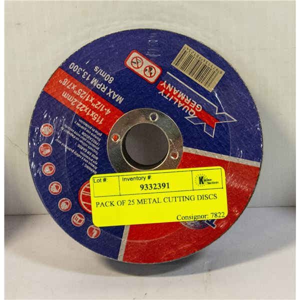 PACK OF 25 METAL CUTTING DISCS