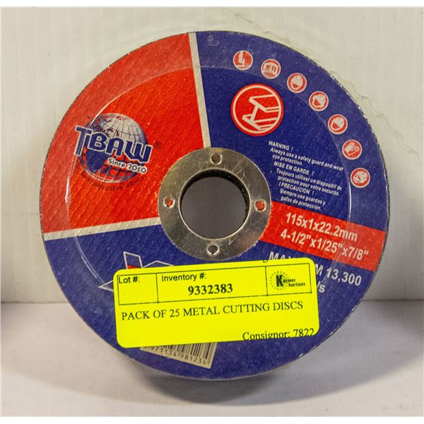 PACK OF 25 METAL CUTTING DISCS