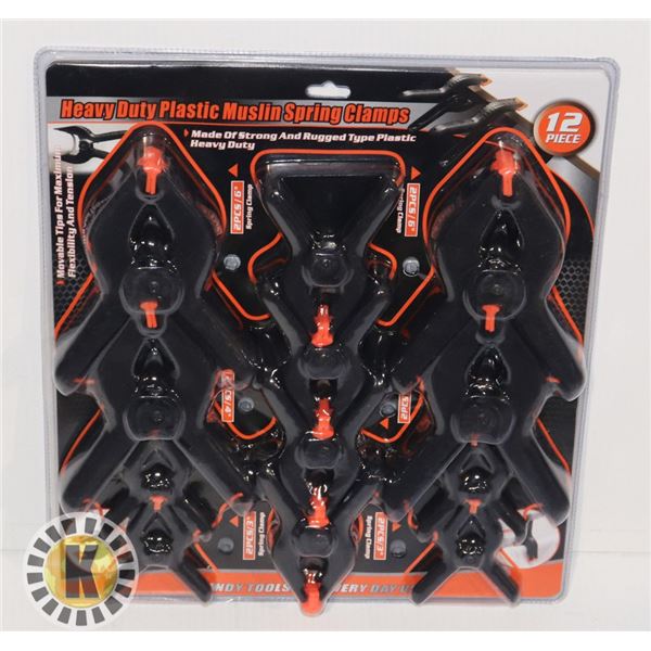 NEW 12PC HEAVY DUTY PLASTIC SPRING CLAMP SET