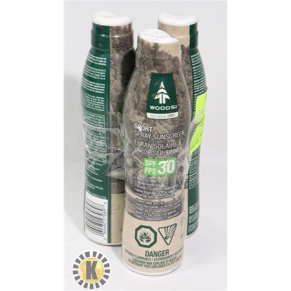 LOT OF 3 WOODS SUNSCREEN 30 SPF SPRAYER