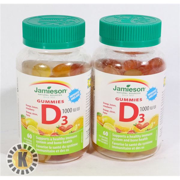 TWO BOTTLES OF JAMIESON GUMMIES D3