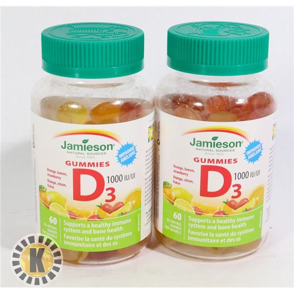 TWO BOTTLES OF JAMIESON GUMMIES D3