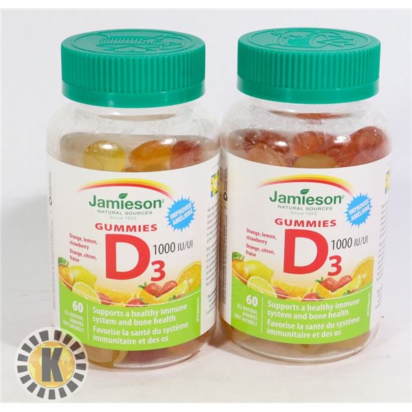 TWO BOTTLES OF JAMIESON GUMMIES D3
