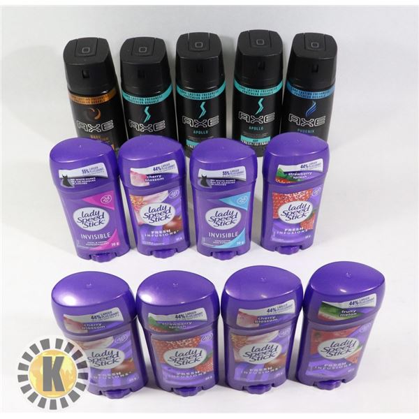 BAG OF NEW LADY SPEED STICK AND AXE DEODORANT