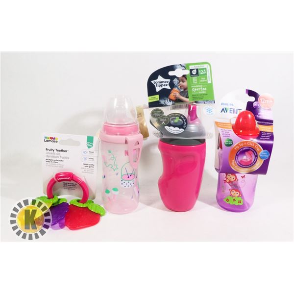 BAG OF NEW BABY/KID BOTTLE AND CIPS